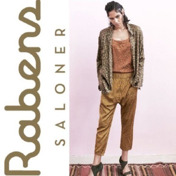 Rabens Saloner Catharina Gold Print Pants NWT Size XS - Picture 1 of 5